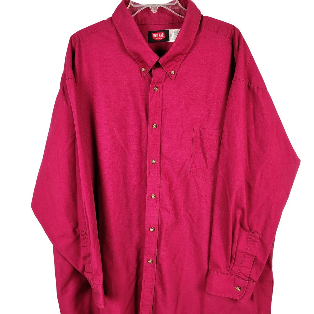 Red Kap Mens 4XL Button Down Shirt Burgundy Cotton Blend Workwear Gorpcore